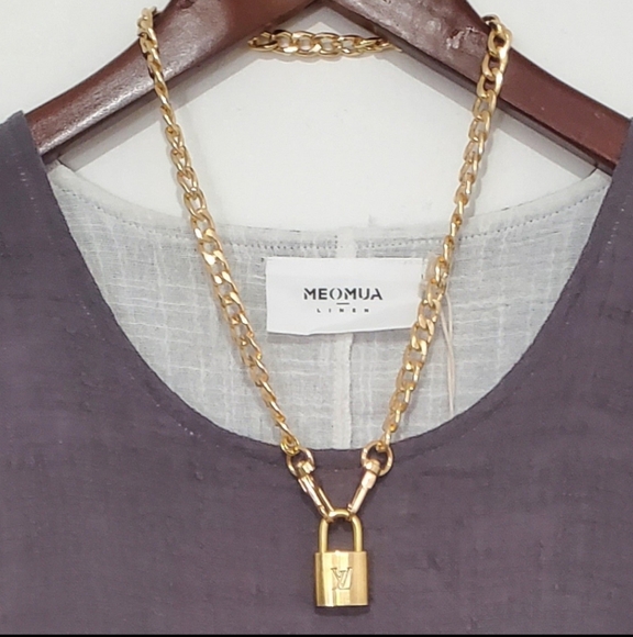 #317 Authentic LOUIS VUITTON Lock Key Padlock Brass Polished Necklace Bracelet - Picture 1 of 6